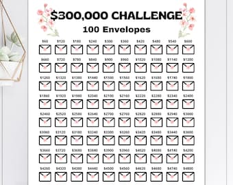 300K 100 Envelope Challenge Printable, 300K Challenge, Savings Goal, US Letter, 300,000 Saving Tracker, Money Challenge, Instant Download