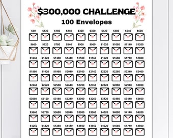 300K 100 Envelope Challenge Printable, 300K Challenge, Savings Goal, US Letter, 300,000 Saving Tracker, Money Challenge, Instant Download