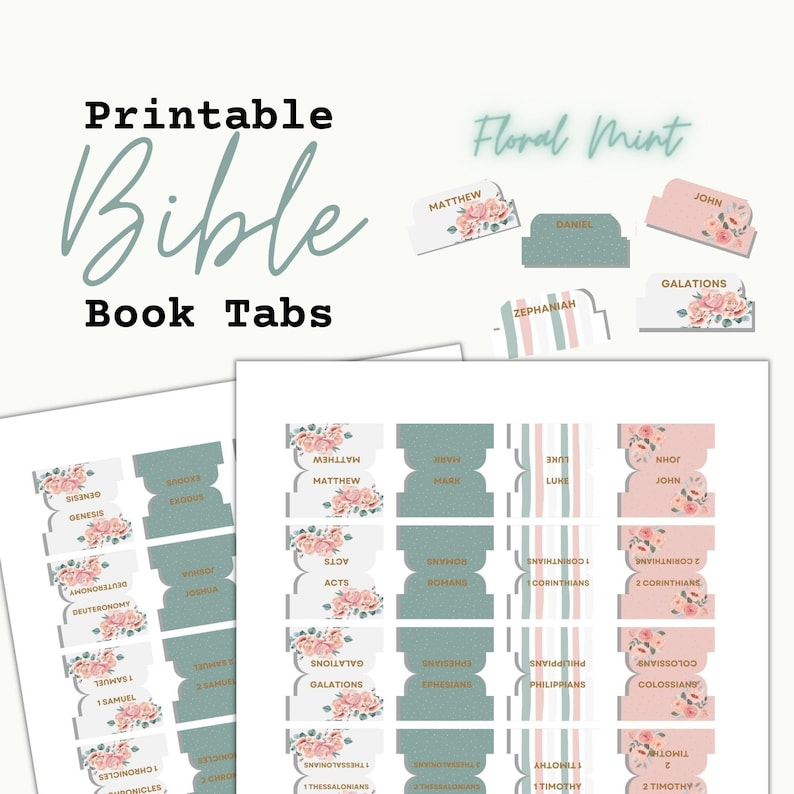 Printable Bible Tabs, Floral Bible Tabs, Digital Bible Tabs, DIY Bible ...