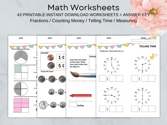 worksheets for 1st grade math writing numbers measuring etsy
