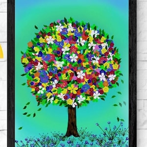 Colorful Flower Tree Art Print: Kids Nursery Decor (PDF A4 A3)
