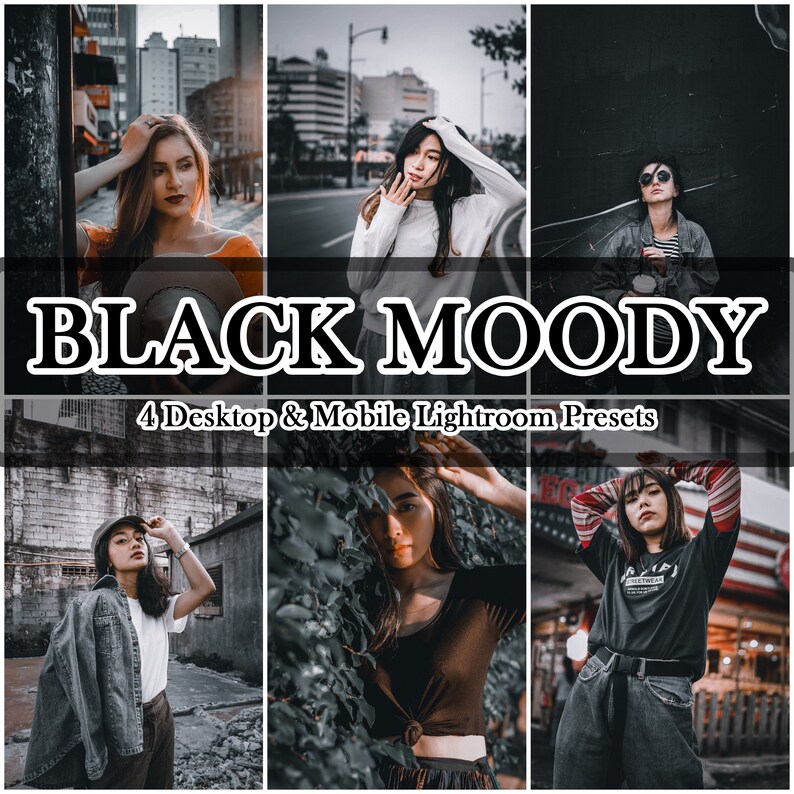 4 Lightroom Presets Mobile and Desktop Presets Black moody Etsy