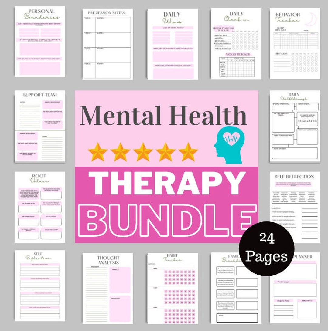 Therapy Journal Worksheets, Daily Self-care, Digital Mental Health ...