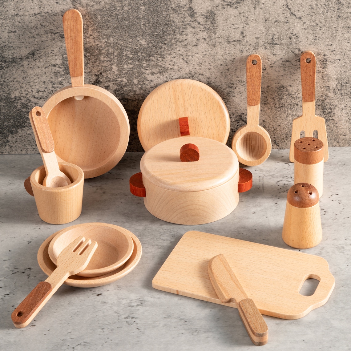 Wooden Kitchen Set Toy Wood Pots Pans ToysWooden play Etsy