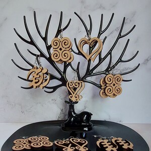 Adinkra Symbol Wood Earrings: Lightweight Holiday Jewelry
