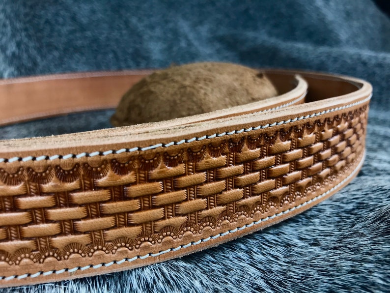 Hand Made Basket Stamped Western Belt / Heavy Duty Leather Etsy