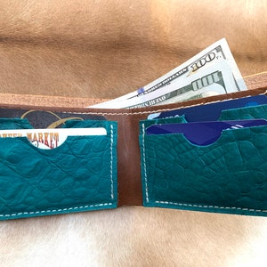 Teal Leather western wallet, Simple genuine leather wallet, Affordable Mothers day gift Idea