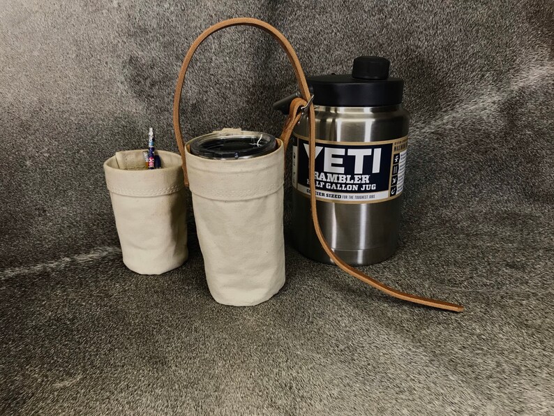 20oz Yeti water bottle holder with strap / Canvas and leather Etsy