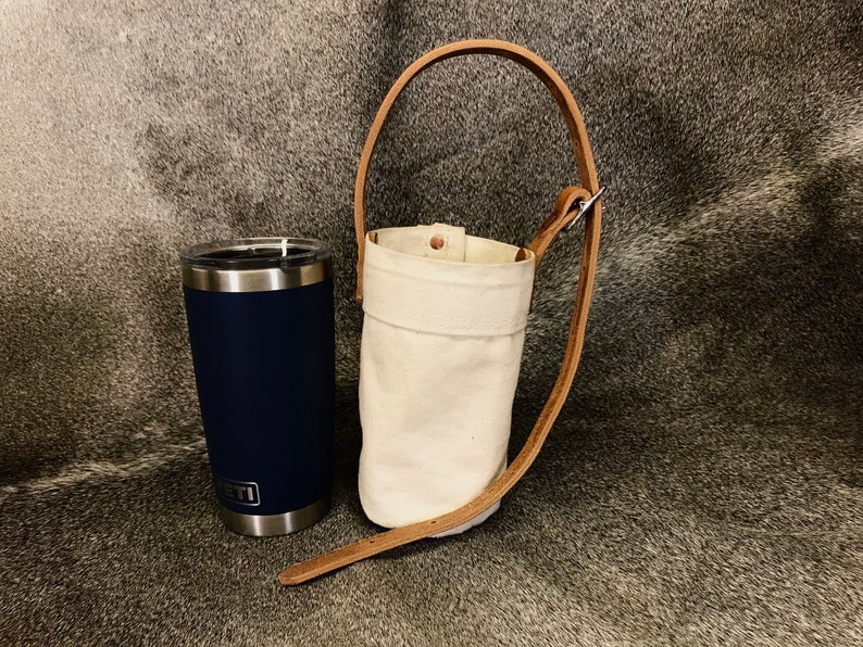 20oz Yeti water bottle holder with strap / Canvas and leather Etsy