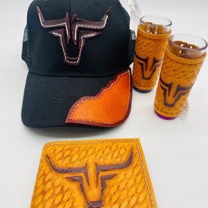 Cowboy Western Style SET, Sombrero de Béisbol, 2 vasos de chupito y Cartera - Leather Style