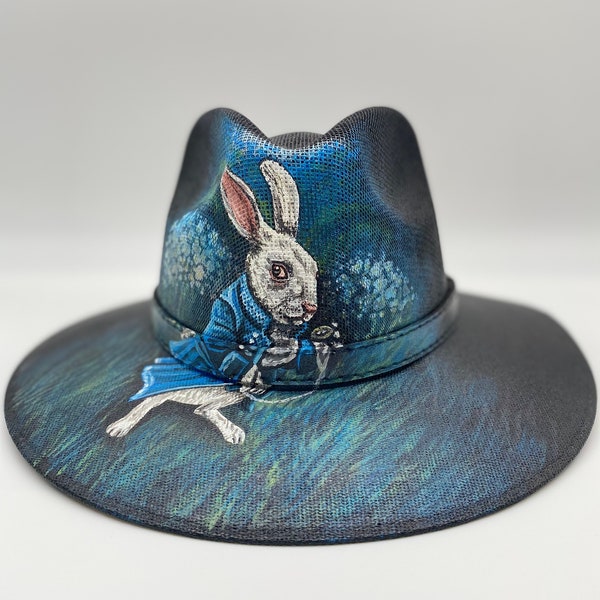 BEATIFUL Alice In Wonderland  Hand painted RABBIT HAT
