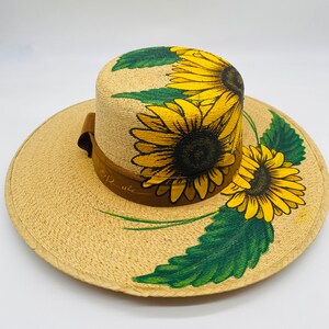 Beautiful  hand painted Palm Hat Cordobes style Sunflower-Girasol