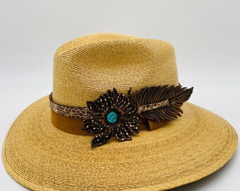 Palma fedora HAT, with leather accessory decoration,