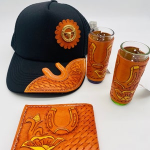 Cowboy Western Style SET, Sombrero de Béisbol, 2 vasos de chupito y Cartera - Leather Style