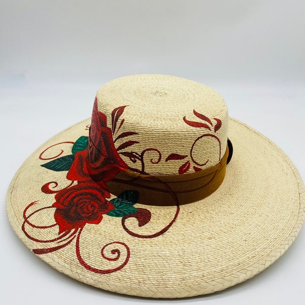 Artisanal Hand Painted Hat 100% Palm Natural 602403