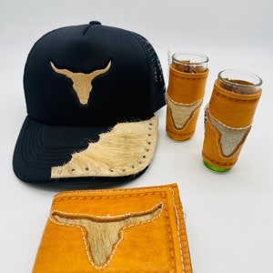 Cowboy Western Style SET, Sombrero de Béisbol, 2 vasos de chupito y Cartera - Leather Style