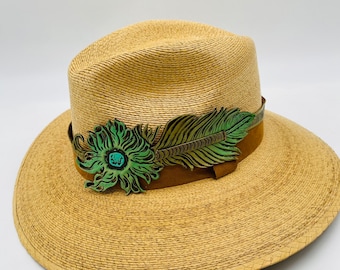 Palma fedora HAT, with leather accessory decoration,