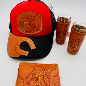 Cowboy Western Style SET, Sombrero de Béisbol, 2 vasos de chupito y Cartera - Leather Style