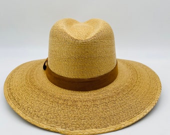 Summer Hat|Raw Straw Hat| Women's Palm FEDORA style Brown color