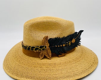 Palma fedora HAT, with leather accessory decoration,