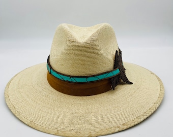Palma fedora HAT, with leather accessory decoration,
