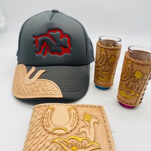 Cowboy Western Style SET, Sombrero de Béisbol, 2 vasos de chupito y Cartera - Leather Style
