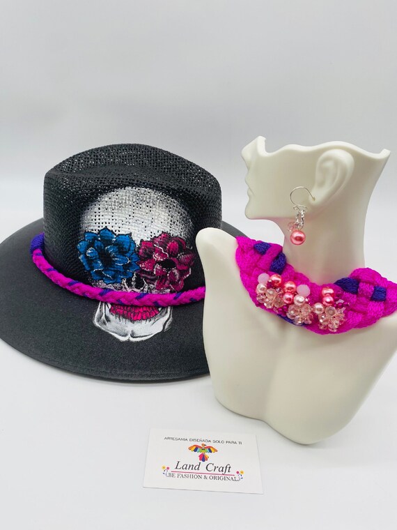 Hand Painted Mexican Artisan Set, Beautiful HAT, Matching  display picture 1