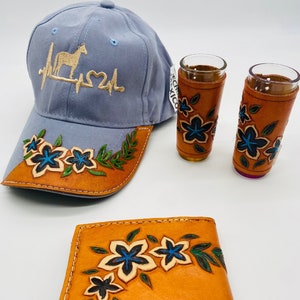 Cowboy Western Style SET, Sombrero de Béisbol, 2 vasos de chupito y Cartera - Leather Style