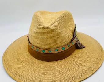 Palma fedora HAT, with leather accessory decoration,