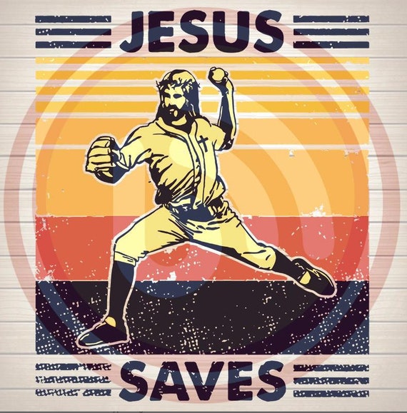 Retro baseball jesus saves svg png dxf eps download files Etsy