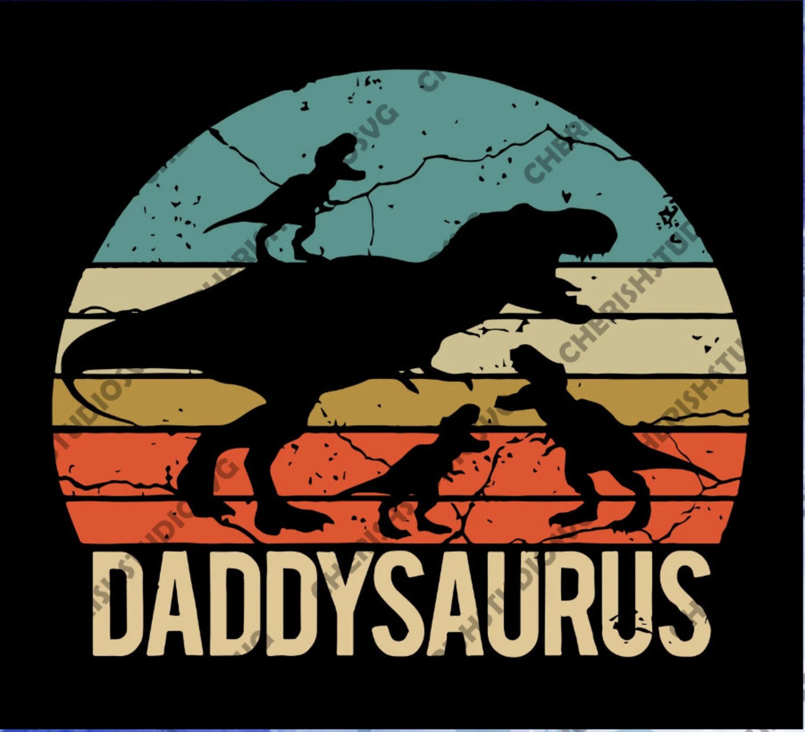 Vintage retro 3 kids daddysaurus svg sunset svg fathers day | Etsy