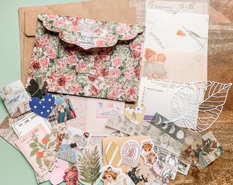 45 Piece Vintage Inspired Stationery Grab Bag | Junk Journal Supplies | Pen Pal Stationery bundle | vintage stickers memo sheets academic