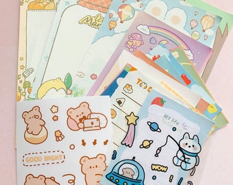 Deluxe Stationery grab bag | kawaii stickers & memo sheets  stationery supplies  pen pal kit | journal supplies | stationery | memo sheets |
