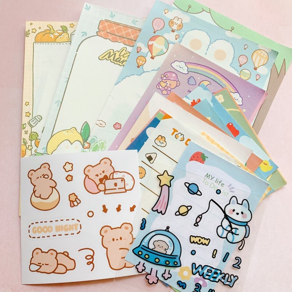 Deluxe Stationery Grab Bag Kawaii Stickers & Memo Sheets Stationery Supplies  Pen Pal Kit Journal Supplies Stationery Memo Sheets 