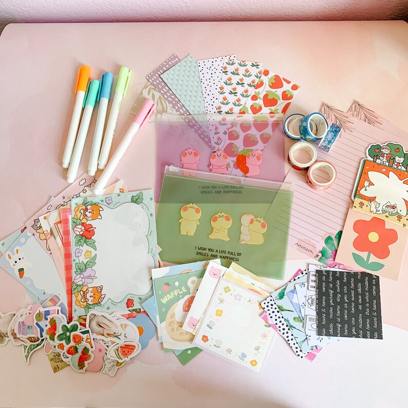 65 Piece Stationery Grab Bag Pen Pal Kit Cute Stationery Etsy