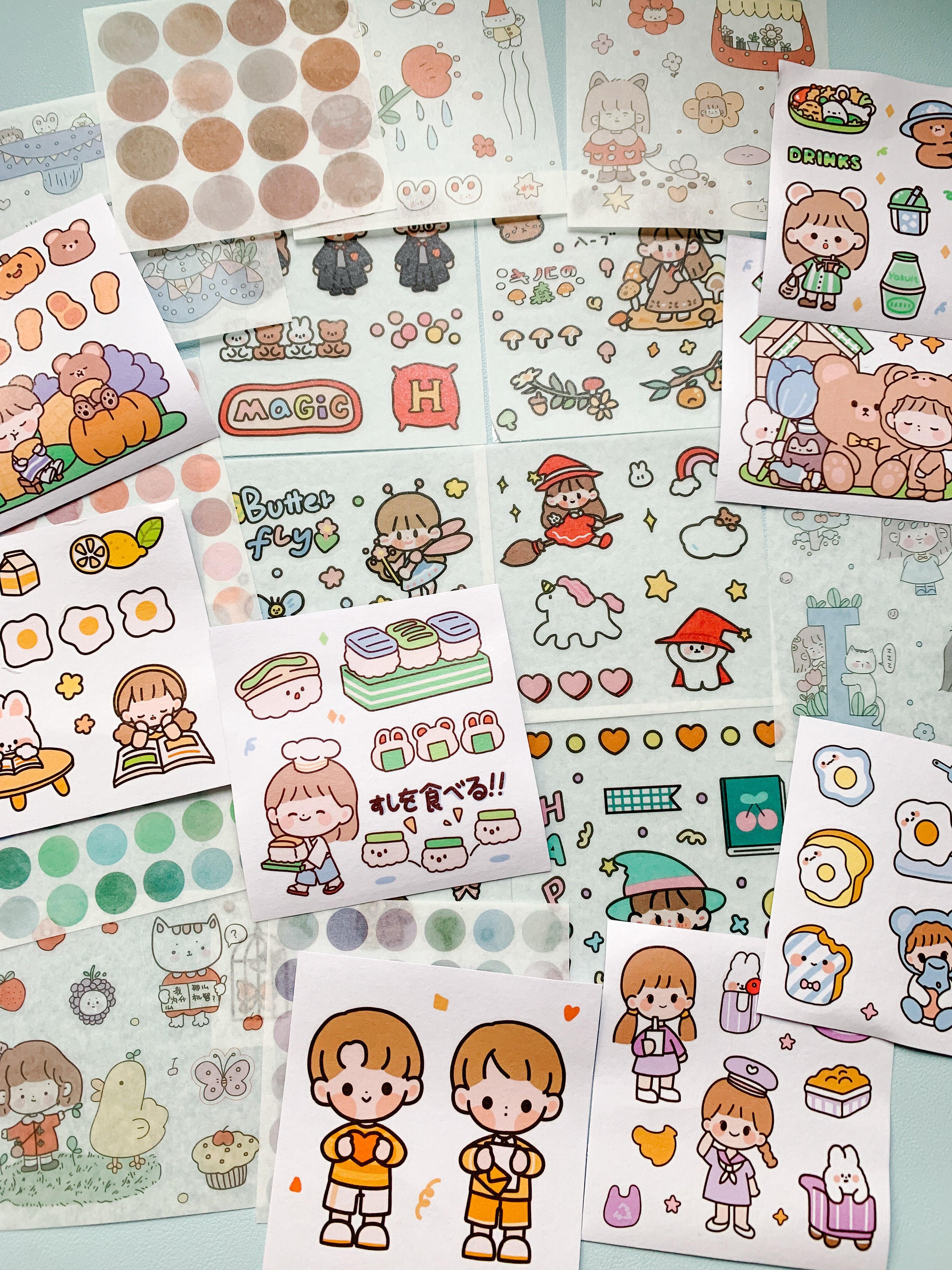 Kawaii 3D glittery stickers sheet grab bag set