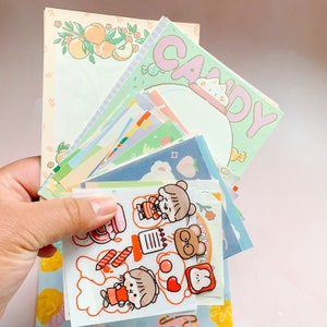 65 piece kawaii memo sheet and sticker grab bag, stationery grab bag, pen pal kit, junk journal supplies scrapbook