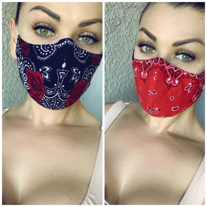 Reversible fitted bandana face mask w/ filter pocket & nose Etsy