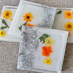 Coaster Set | Set of 4 | Set of 2 | Single Coaster | Handmade | flowers | Gold