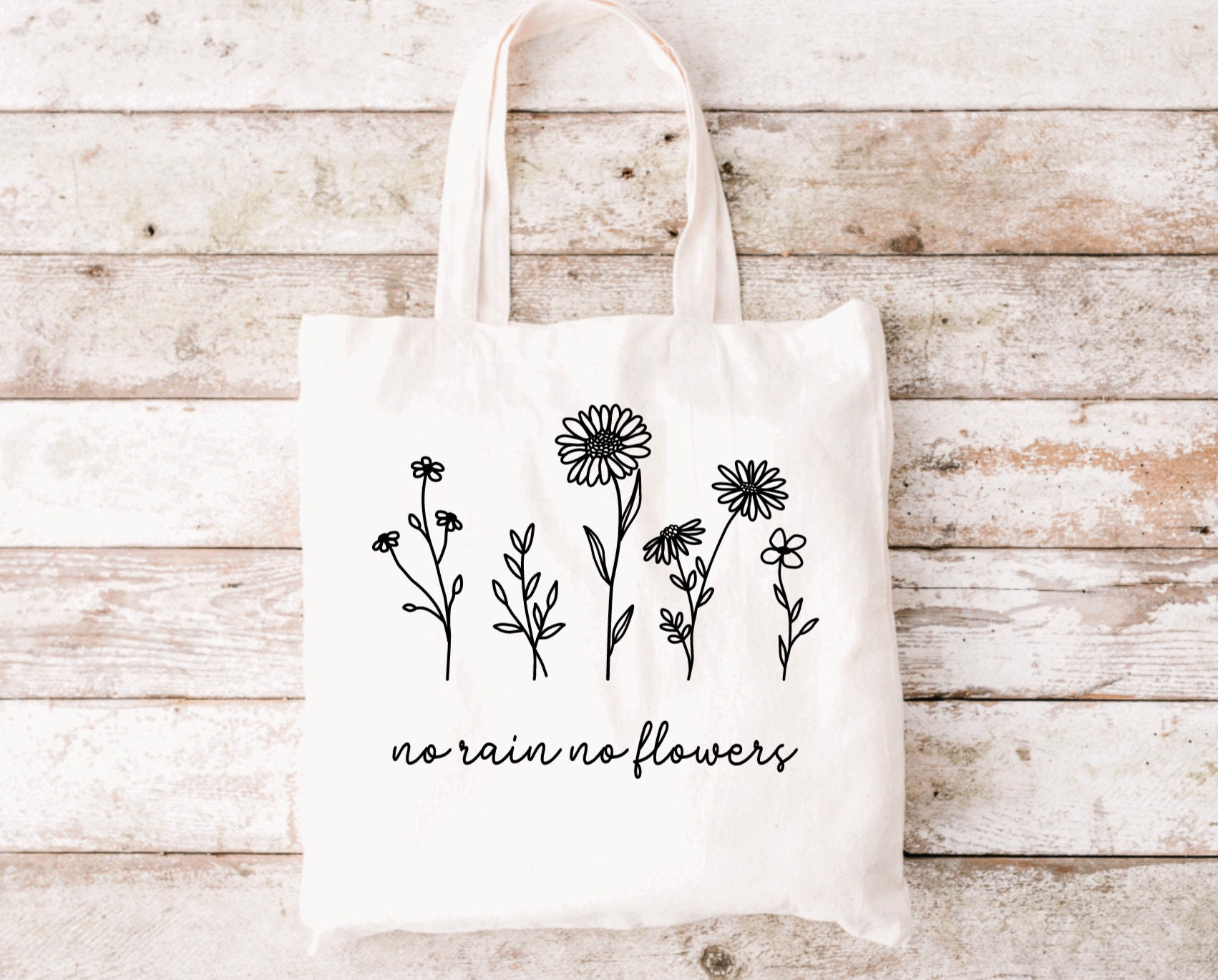 No Rain No Flowers Tote Bag | Shopping Bag | Reusable Bag | Personalized  Gift