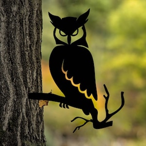 Metal Owl 2 on a Branch | Metal Animals / Metal Owl / Metal Decoration for your Yard, Garden or Tree
