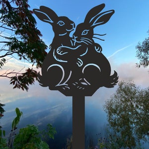 Rabbit Garden Stake | Metal Bunny Yard Art for Outdoor Decoration | Cute Rabbit Metal Sculpture for Garden or Lawn