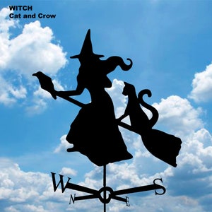 WITCH with cat and  crow Metal Plasmacut Weathervane Roof Decor Weathercock
