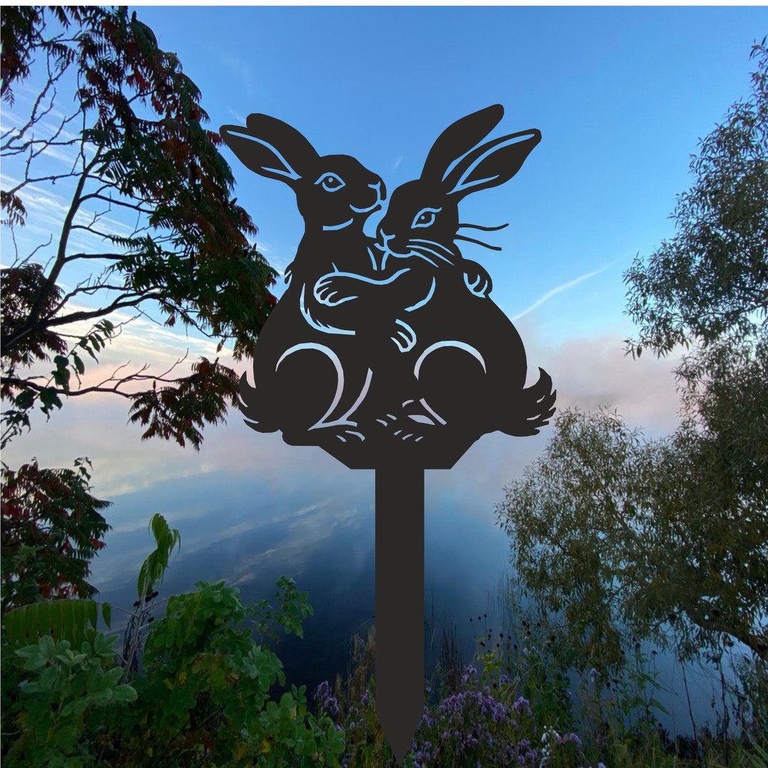 Rabbit Garden Stake | Metal Bunny Yard Art for Outdoor Decoration ...