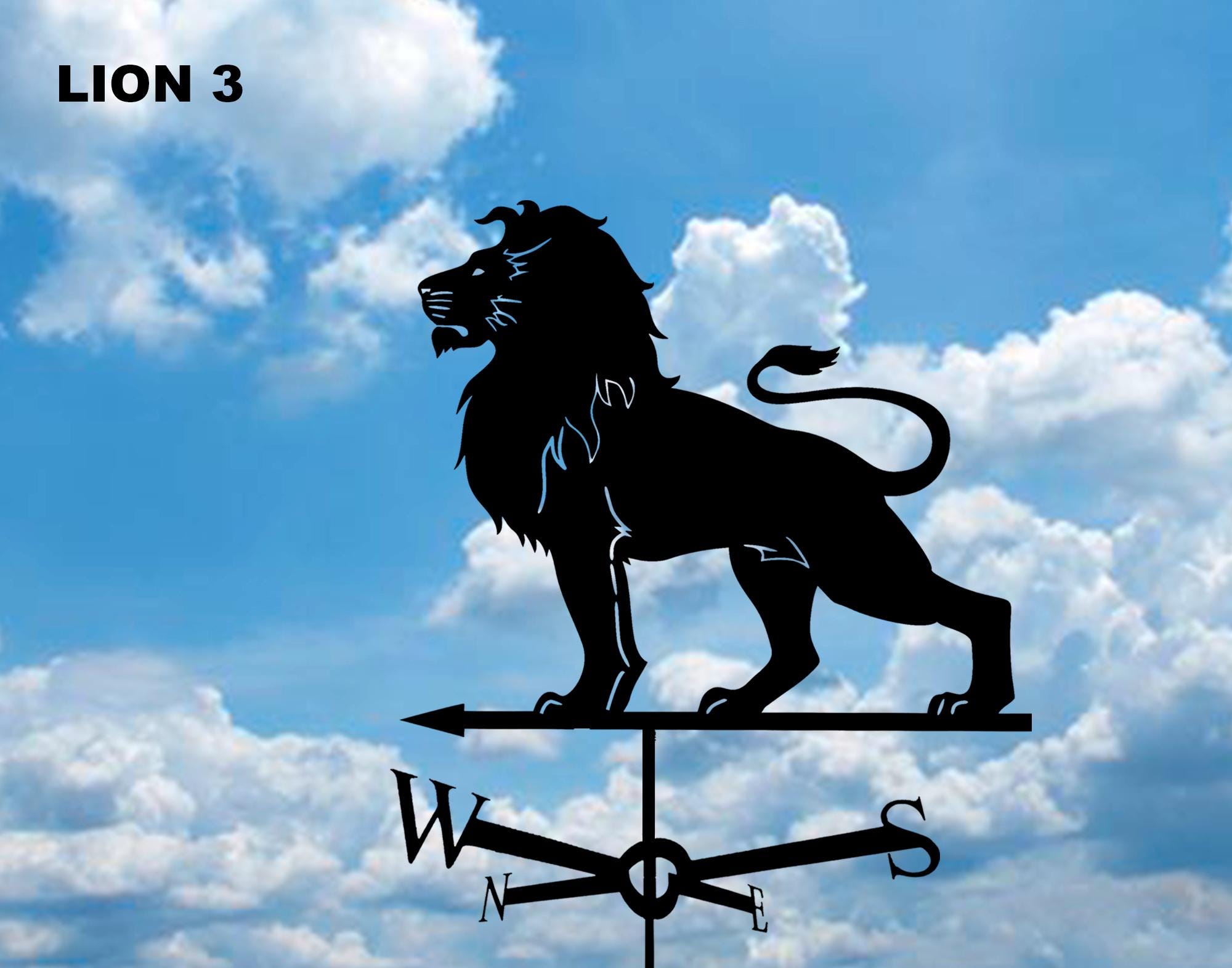 LION 3 Metal Plasmacut Weathervane Roof Decor Weathercock
