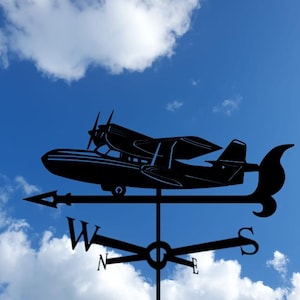 Airplane Weathervane Grumman Widgeon | Metal Plane Wind Direction Indicator for Garden or Roof | Unique Aviation-Themed Outdoor Decor