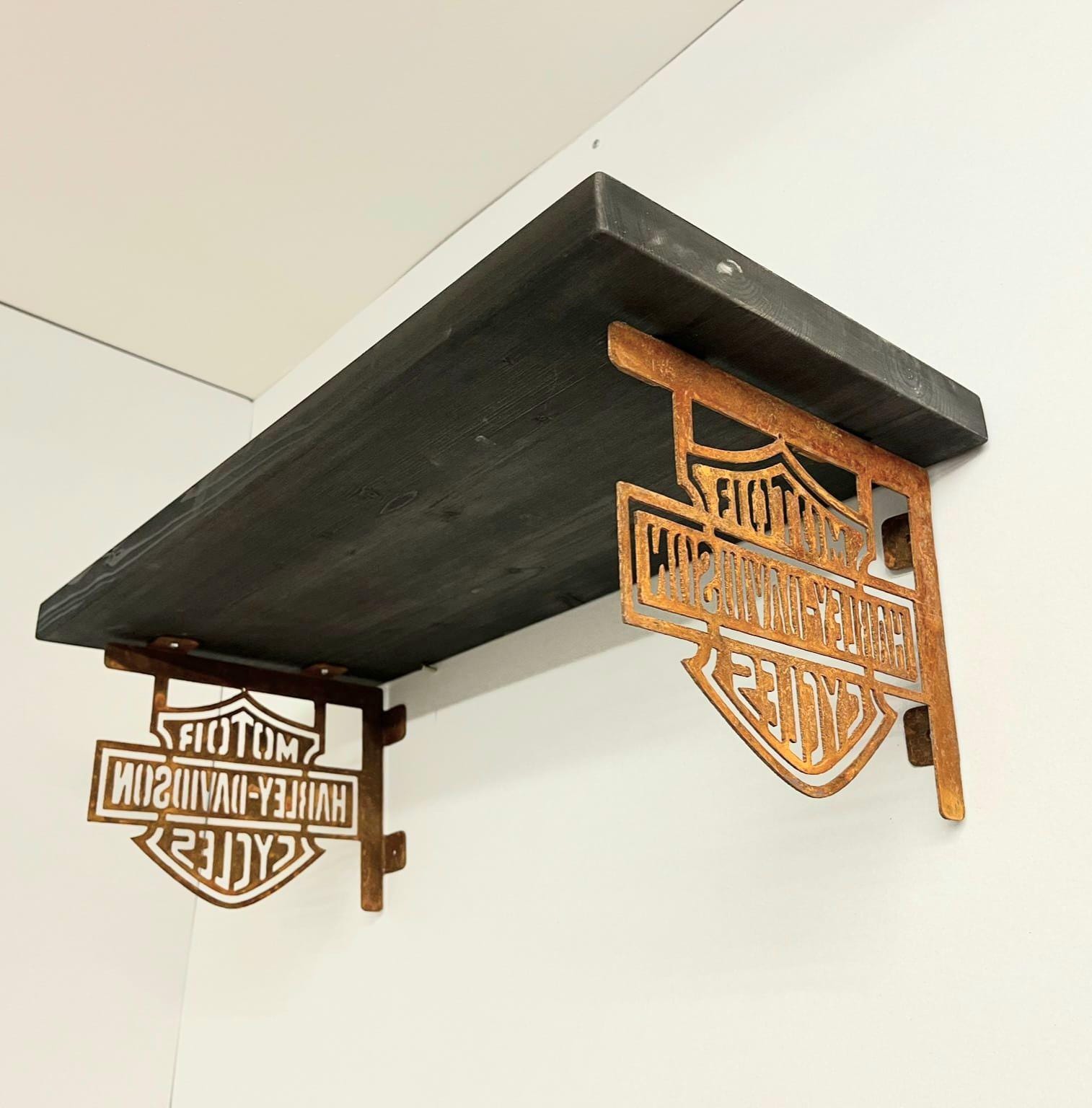 Handcrafted Wall Shelf With Harley-davidson Inspired Brackets