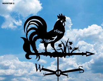 ROOSTER 2 Metal Plasmacut Weathervane Roof Decor Weathercock