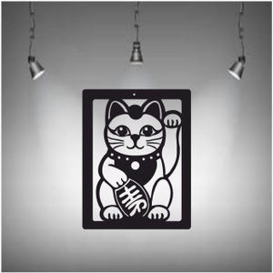 Art mural en métal chat porte-bonheur Maneki Neko | Décoration japonaise de bonne fortune | Porte-bonheur Feng Shui