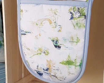 Canal Boat Oven Gloves, perfect cooking gift for narrowboaters who love canals & the English countryside, made in the UK